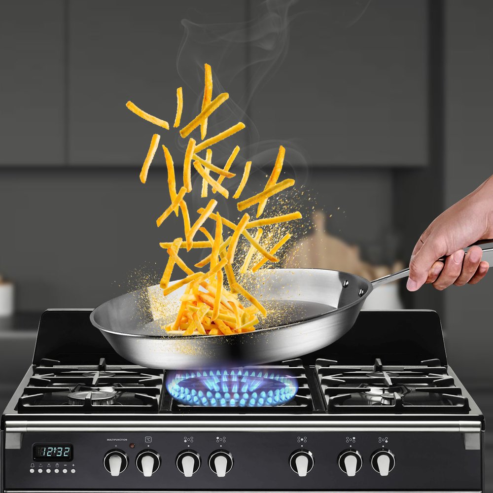 11" Silver Stainless Steel Frying Pan