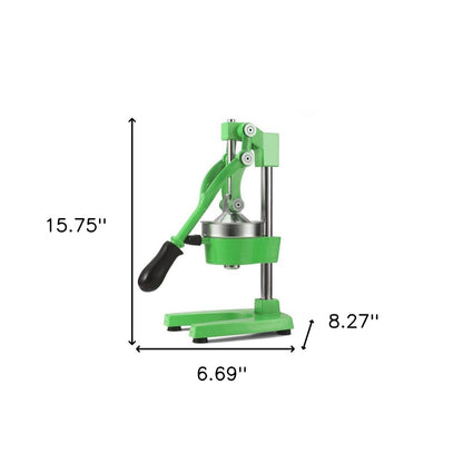 7" Green Silver And Black Stainless Steel Manual Juicer