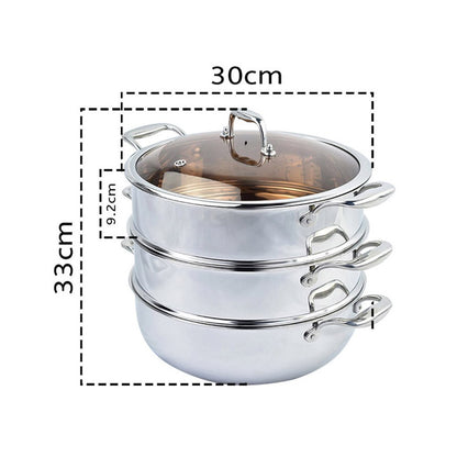12" Silver Stainless Steel Food Steamer