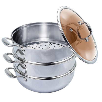 13" Silver Stainless Steel Food Steamer