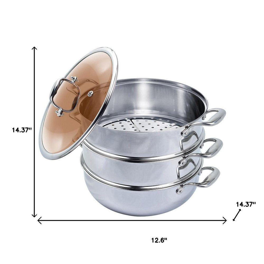 13" Silver Stainless Steel Food Steamer