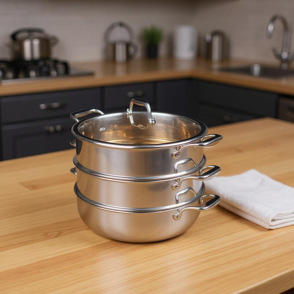 13" Silver Stainless Steel Food Steamer