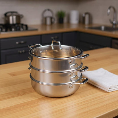 13" Silver Stainless Steel Food Steamer