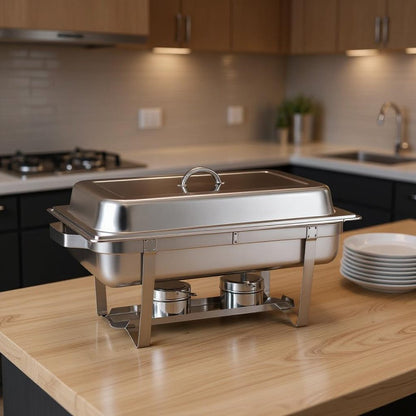 9" Silver Stainless Steel Chafing Dish With Stand