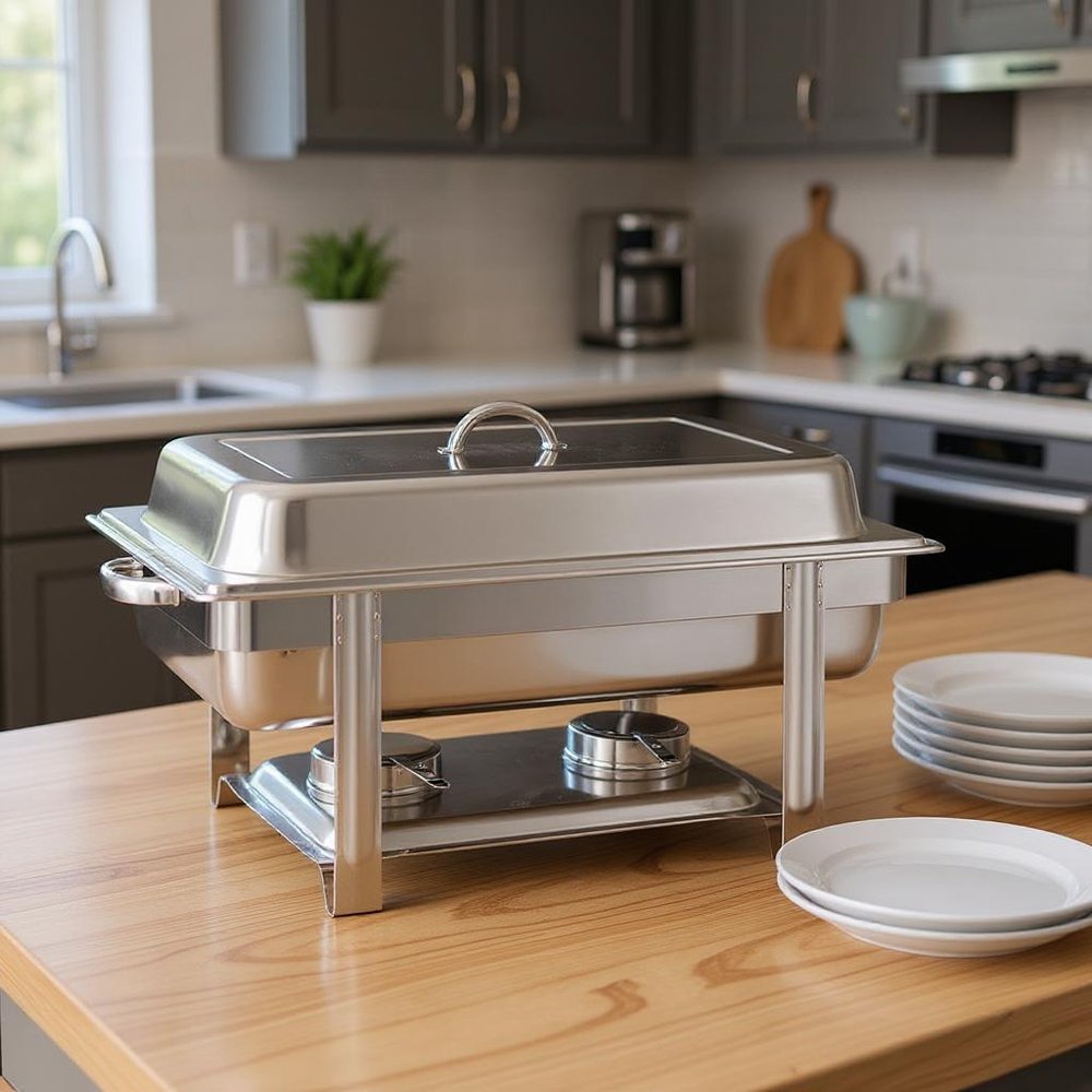9" Silver Stainless Steel Chafing Dish With Stand