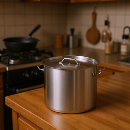 12" Silver Stainless Steel Stock Pot