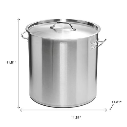 12" Silver Stainless Steel Stock Pot