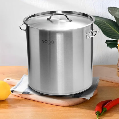 12" Silver Stainless Steel Stock Pot