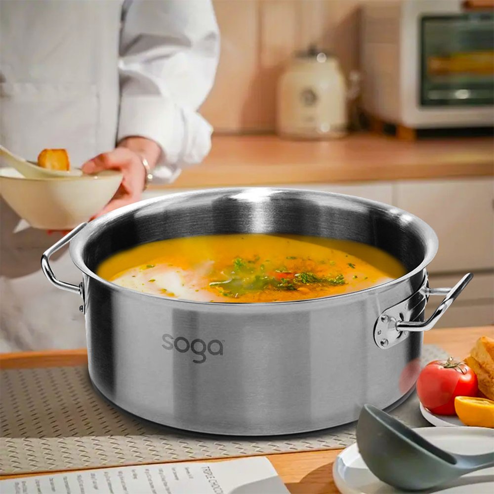 13" Silver Stainless Steel Stock Pot