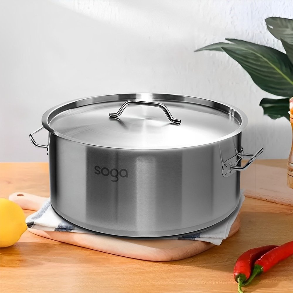 13" Silver Stainless Steel Stock Pot