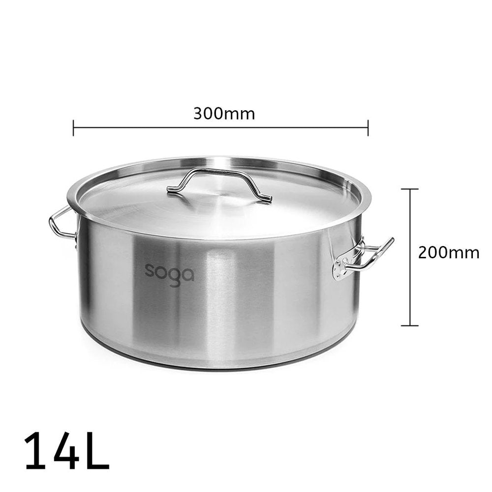 12" Silver Stainless Steel Stock Pot
