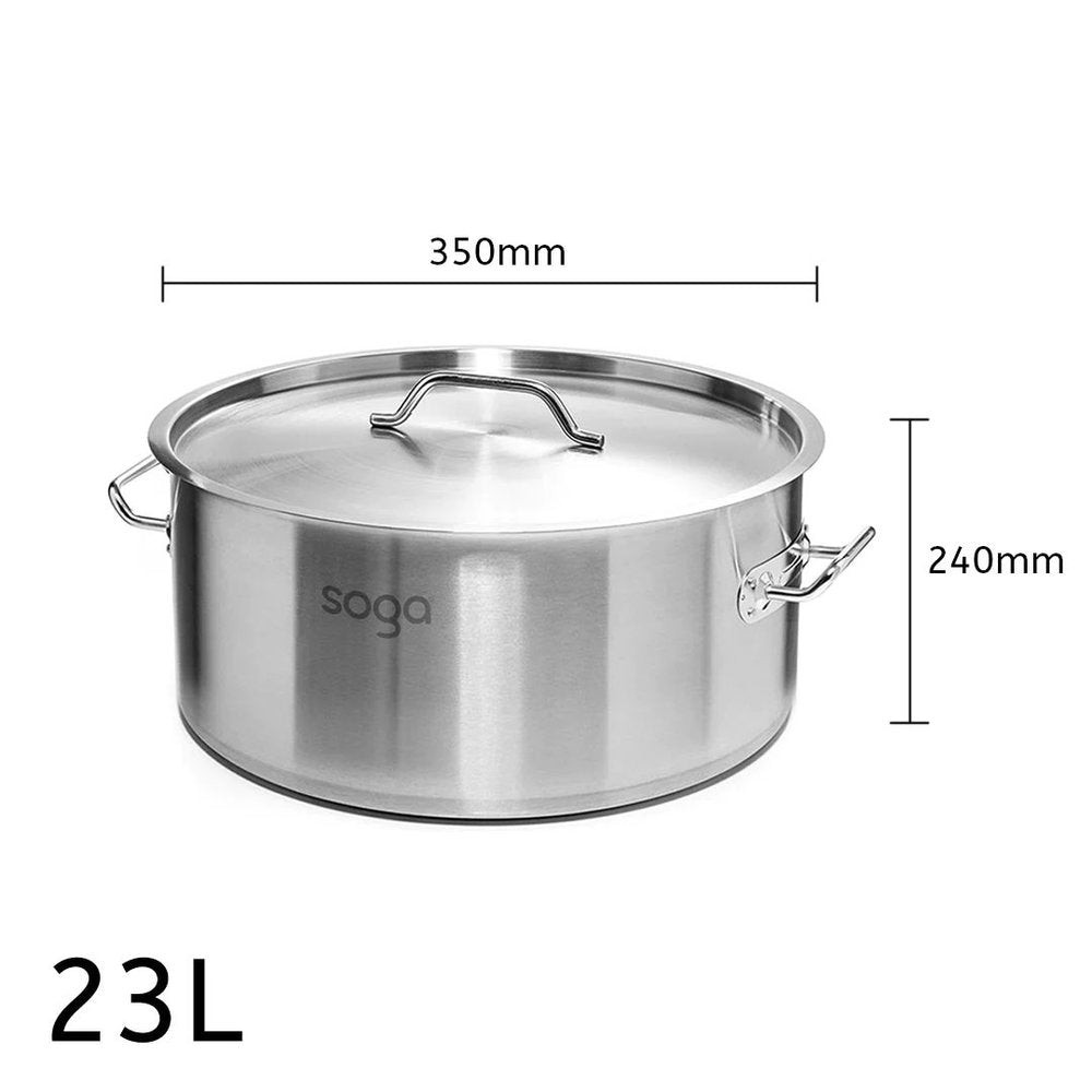 14" Silver Stainless Steel Stock Pot