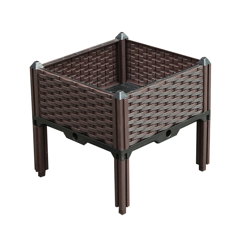 16" X 16" Dark Brown Heavy Duty Plastic Square Self Watering Raised Garden Bed