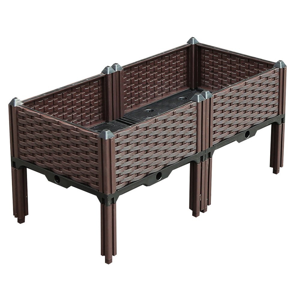 32" X 16" Dark Brown Heavy Duty Plastic Rectangular Self Watering Raised Garden Bed