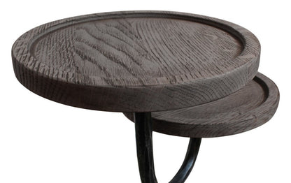 19" Natural and Black Solid Wood and Iron Round Double Tray Top End Table