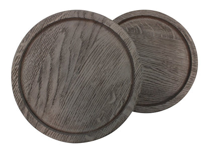 19" Natural and Black Solid Wood and Iron Round Double Tray Top End Table