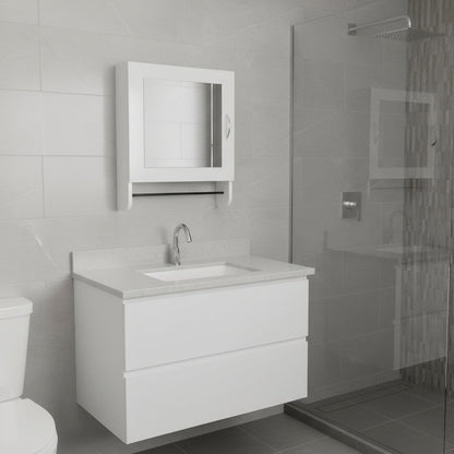 18" White Wood, Metal Floating Bathroom Vanity And Medicine Cabinet With Mirror