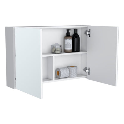 32" White Wood Wall Mounted Double Door Medicine Cabinet