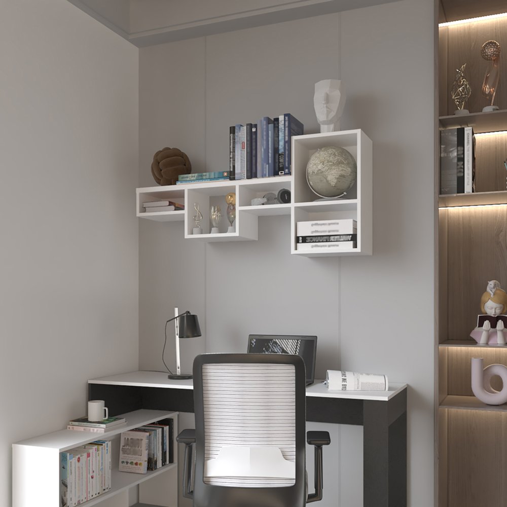 47" White Wood Wall Mounted Cubby Shelf