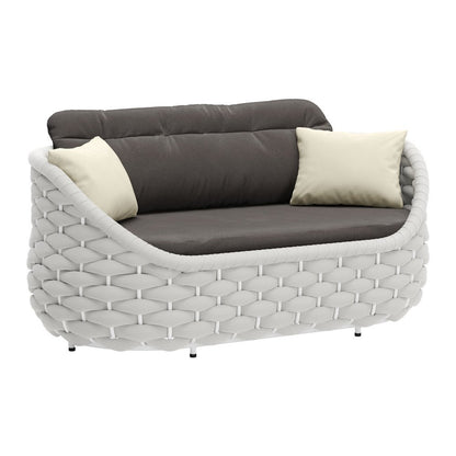 64" Gray and Black Olefin Curved Loveseat