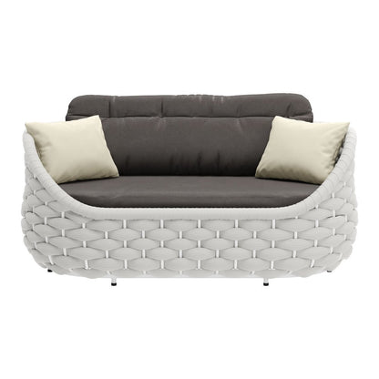 64" Gray and Black Olefin Curved Loveseat