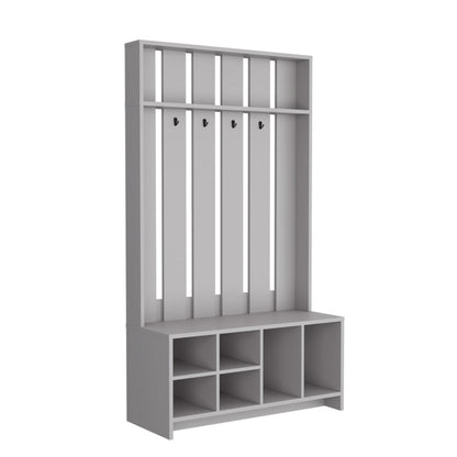 68" Gray Wood Four Hook Coat And Shoe Rack