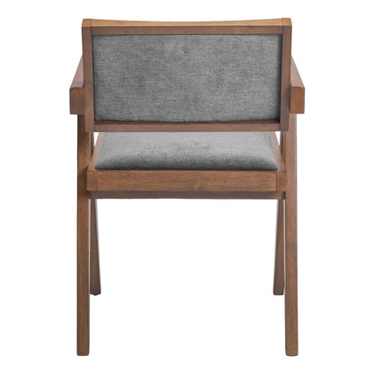 Set of Two Gray and Brown Upholstery Open Back Dining Arm Chairs