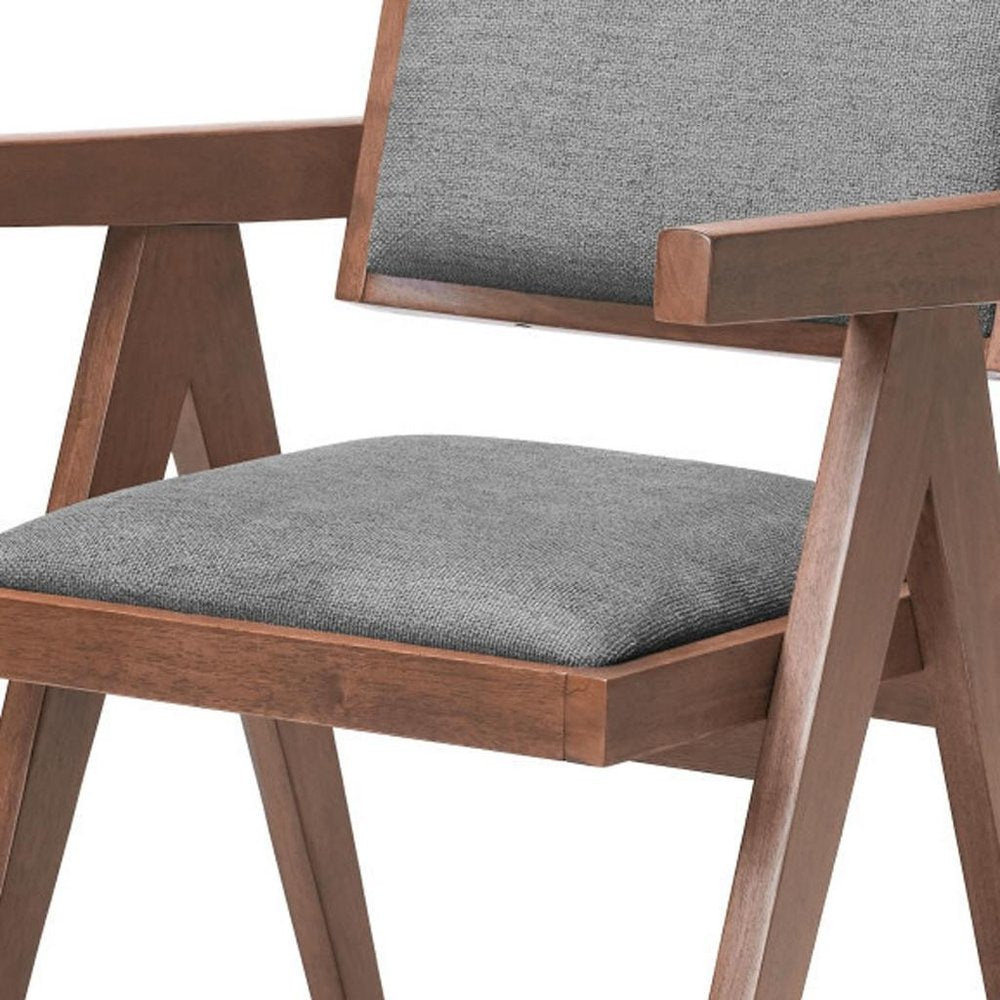 Set of Two Gray and Brown Upholstery Open Back Dining Arm Chairs