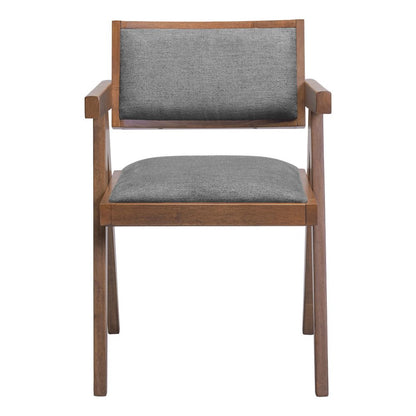 Set of Two Gray and Brown Upholstery Open Back Dining Arm Chairs