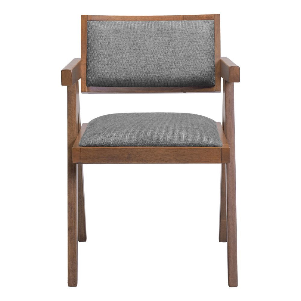 Set of Two Gray and Brown Upholstery Open Back Dining Arm Chairs