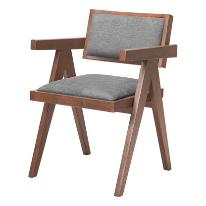 Set of Two Gray and Brown Upholstery Open Back Dining Arm Chairs