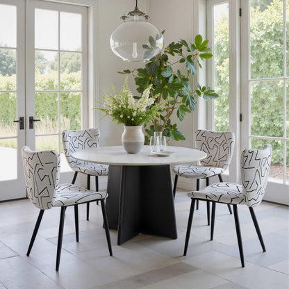 Set of Two White and Black Upholstered Faux Shearling Dining Side Chairs
