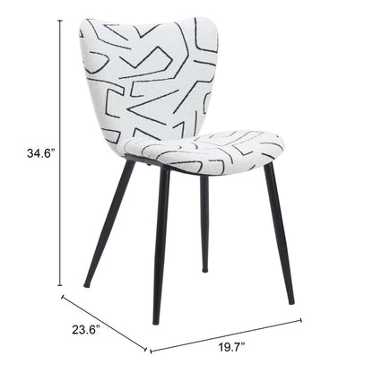 Set of Two White and Black Upholstered Faux Shearling Dining Side Chairs