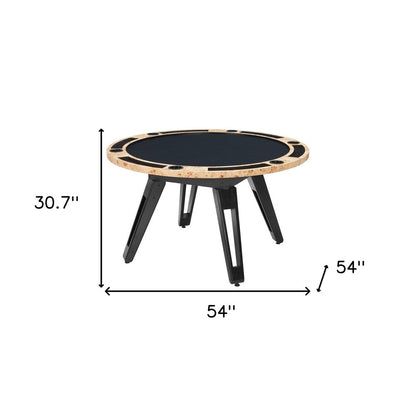 54" Natural Burl And Black Round Convertible Game Table