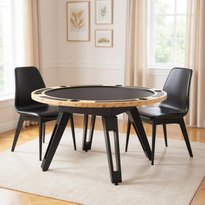 54" Natural Burl And Black Round Convertible Game Table