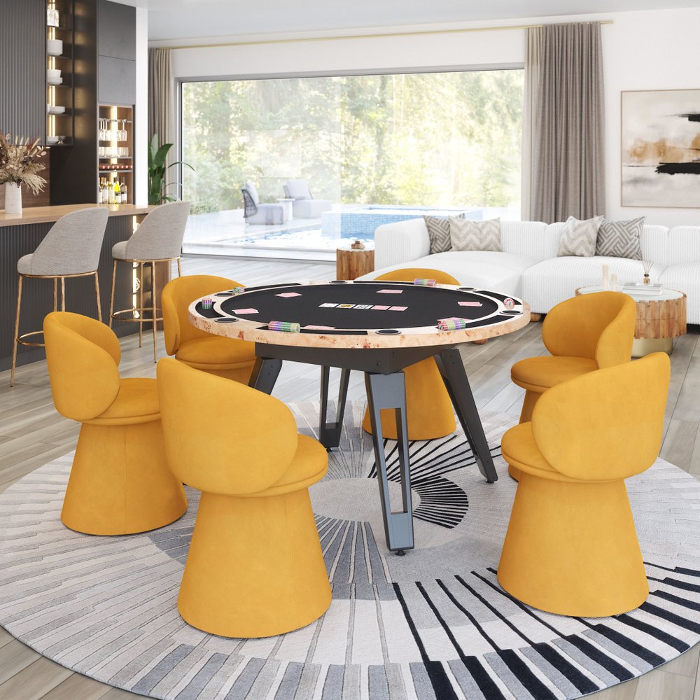 54" Natural Burl And Black Round Convertible Game Table
