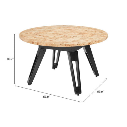 54" Natural Burl And Black Round Convertible Game Table