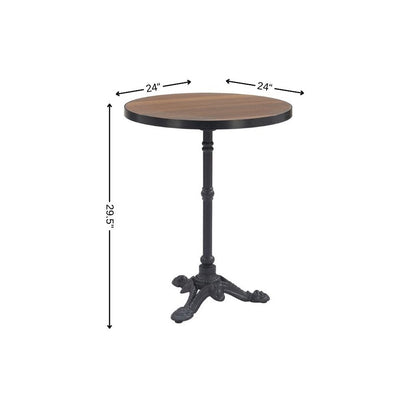 24" Walnut and Black Wood And Aluminum Indoor Outdoor Pedestal Base Round Top Dining Table