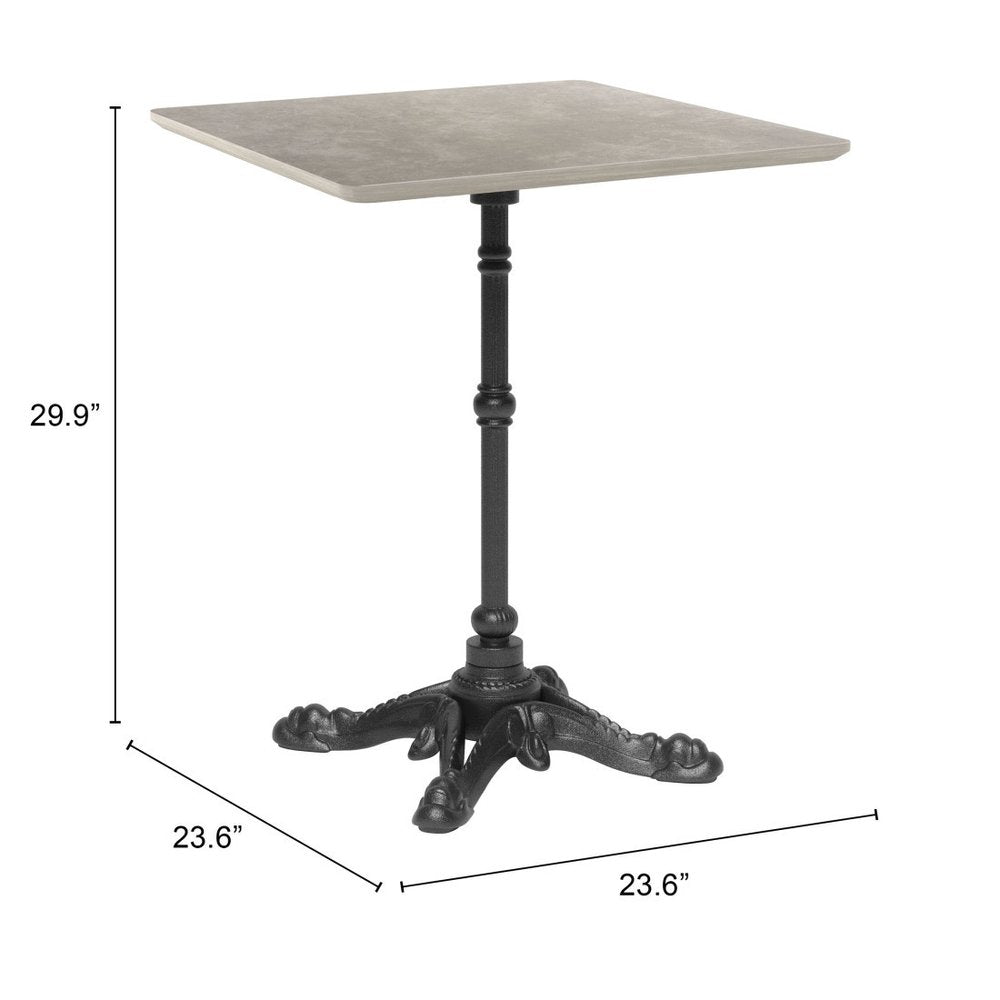 24" Gray and Black Wood And Aluminum Indoor Outdoor Pedestal Base Round Top Dining Table