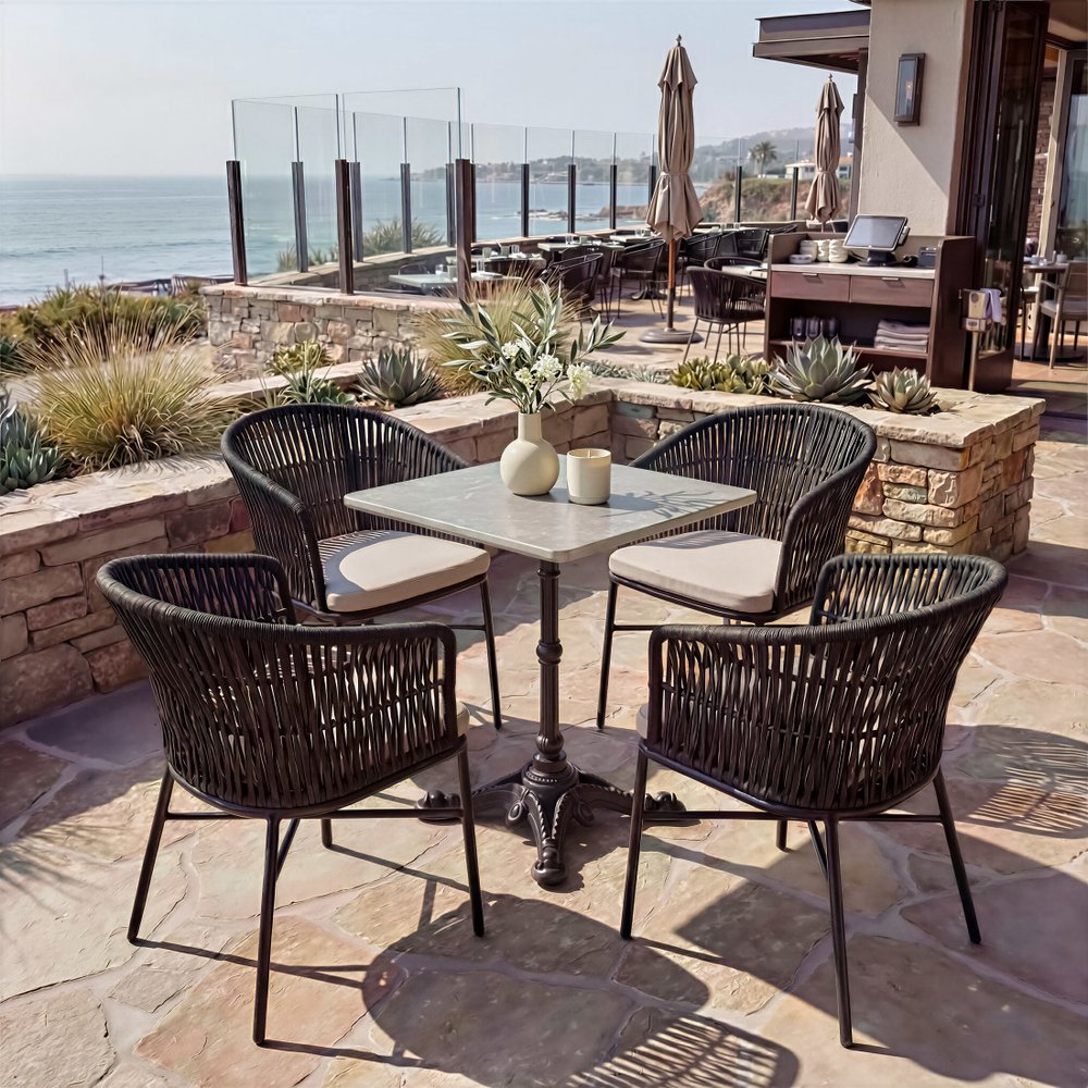 24" Gray and Black Wood And Aluminum Indoor Outdoor Pedestal Base Round Top Dining Table