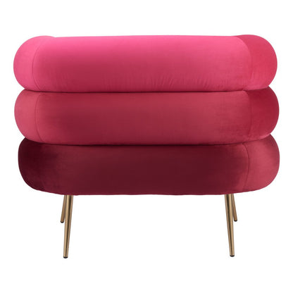 41" Red And Gold Velvet And Upholstered Arm Chair