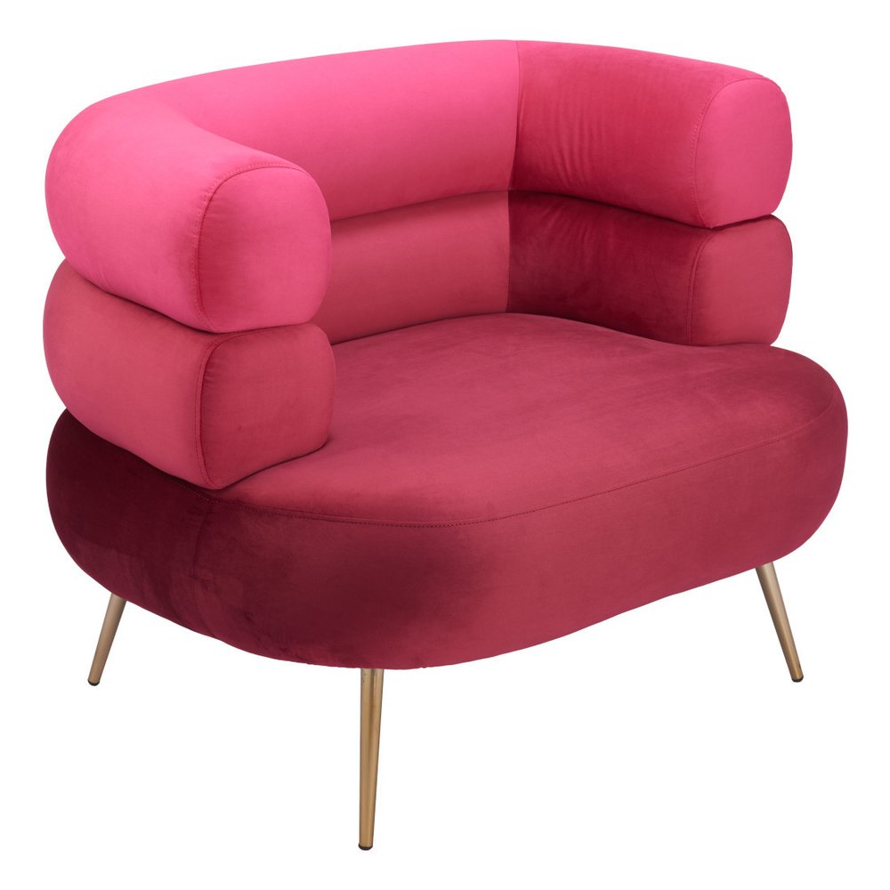 41" Red And Gold Velvet And Upholstered Arm Chair