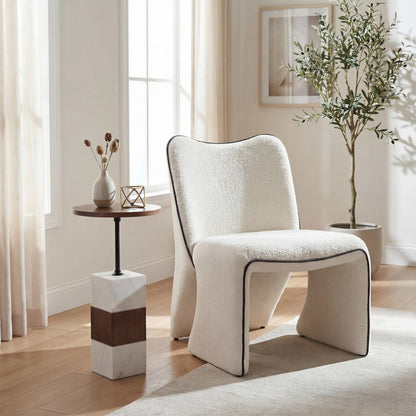 29" Ivory Faux Shearling And Upholstered Side Chair