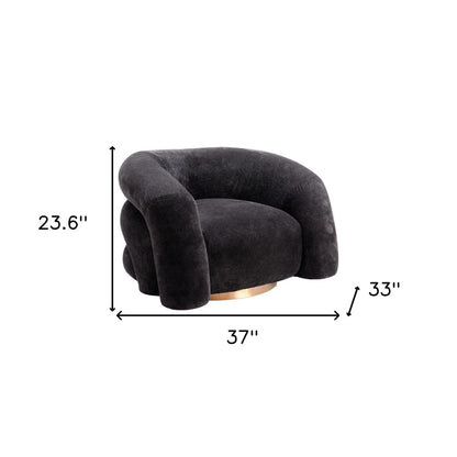 37" Black And Gold Faux Shearling And Upholstered Arm Chair