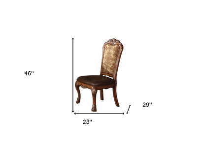 Set of Two Oak Faux Leather Dining Side Chairs