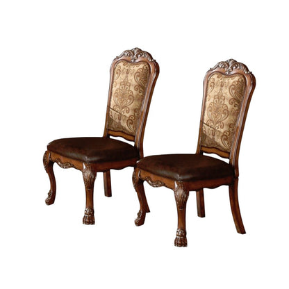 Set of Two Oak Faux Leather Dining Side Chairs