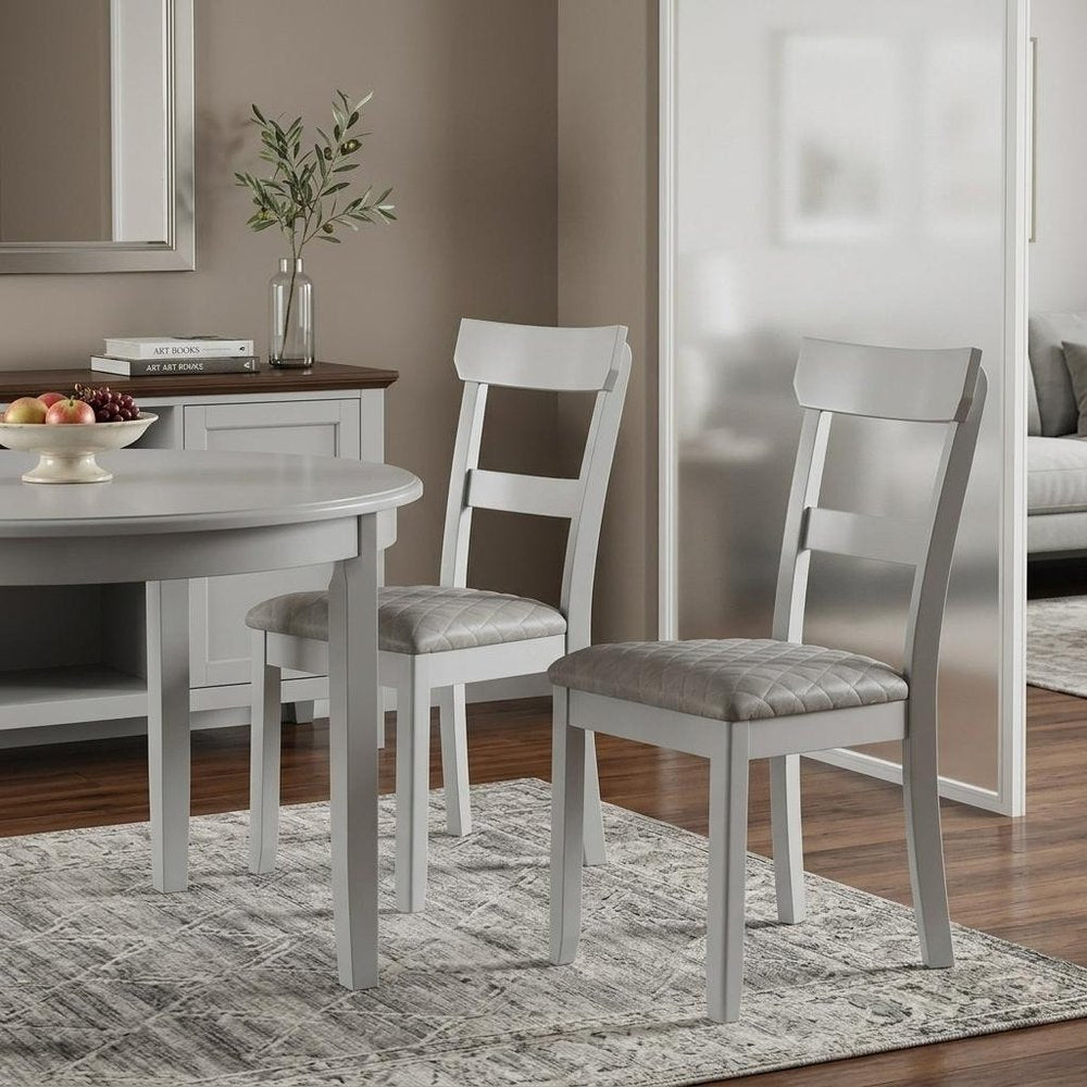 Set of Two Gray Fabric Open Back Dining Side Chairs