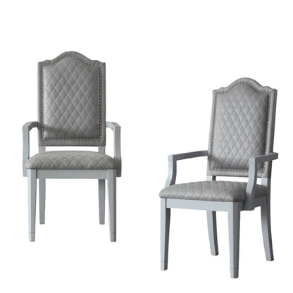 Set of Two Gray Fabric Dining Arm Chairs