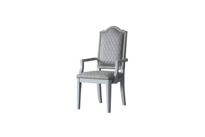 Set of Two Gray Fabric Dining Arm Chairs
