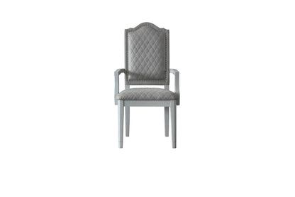 Set of Two Gray Fabric Dining Arm Chairs